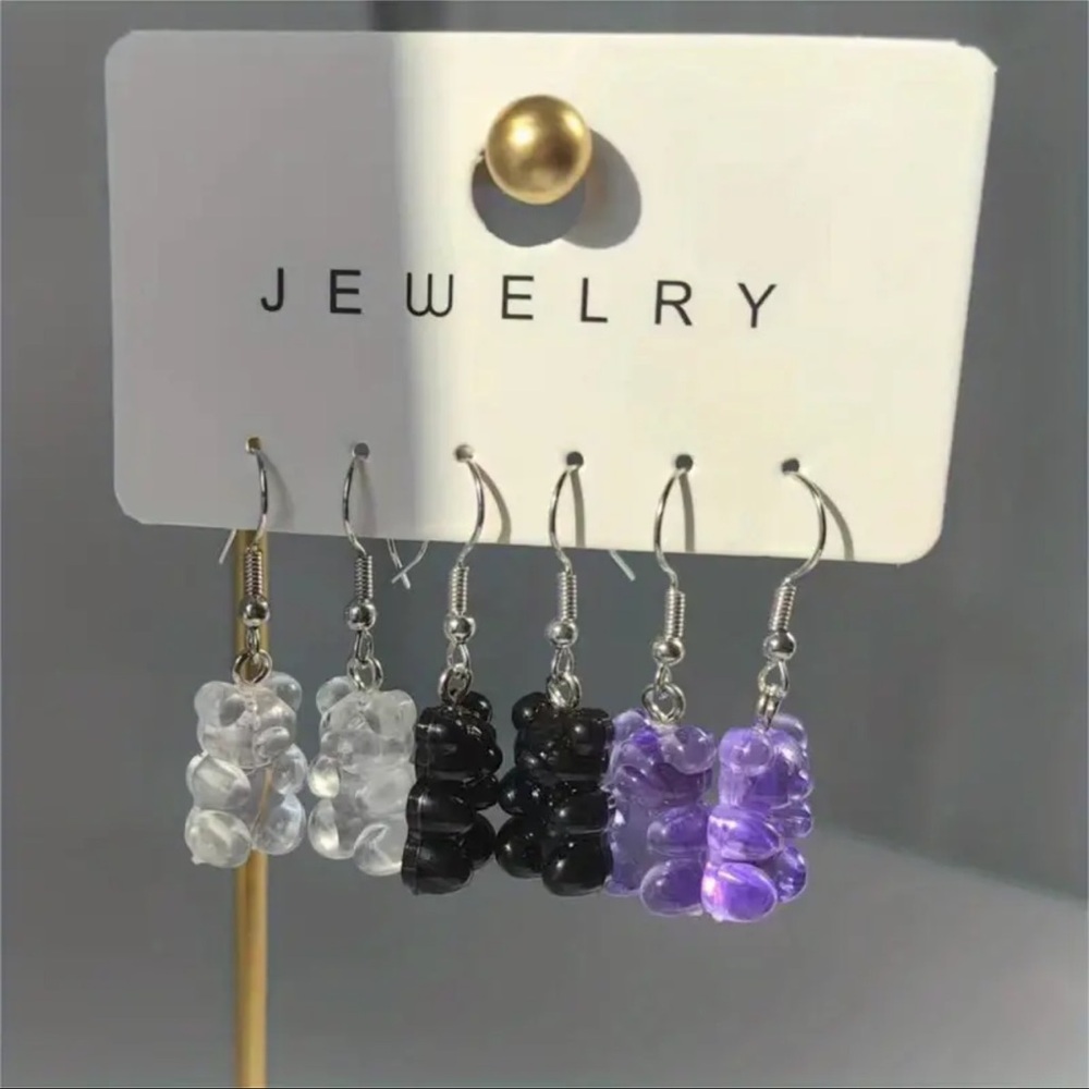 3 Pairs Candy Bear Charm Drop Earrings
